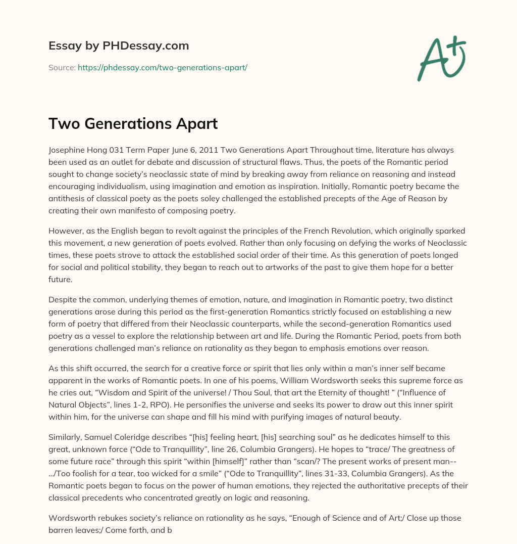 Romanesque Poets: Two Generations Apart essay