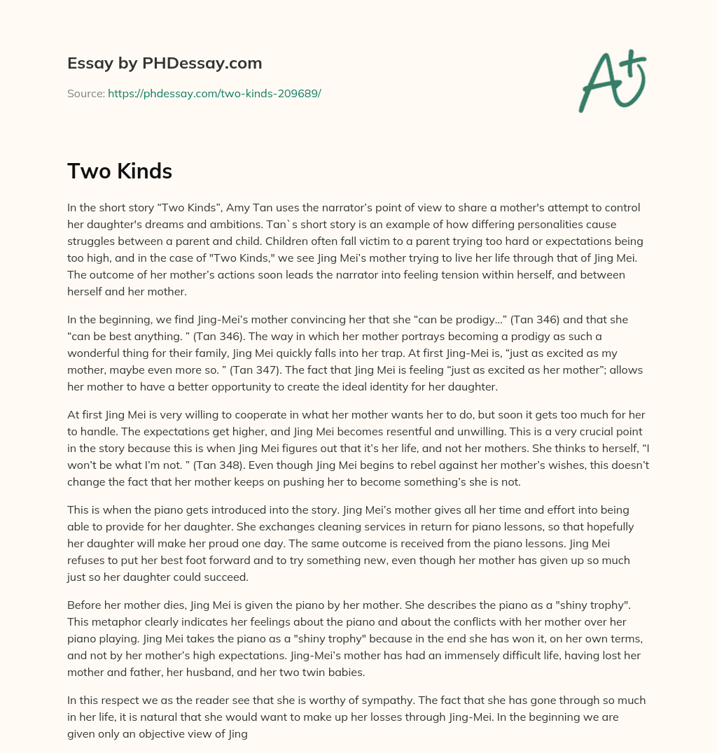 Struggles of Parental Expectations in Amy Tan’s ‘Two Kinds’ essay