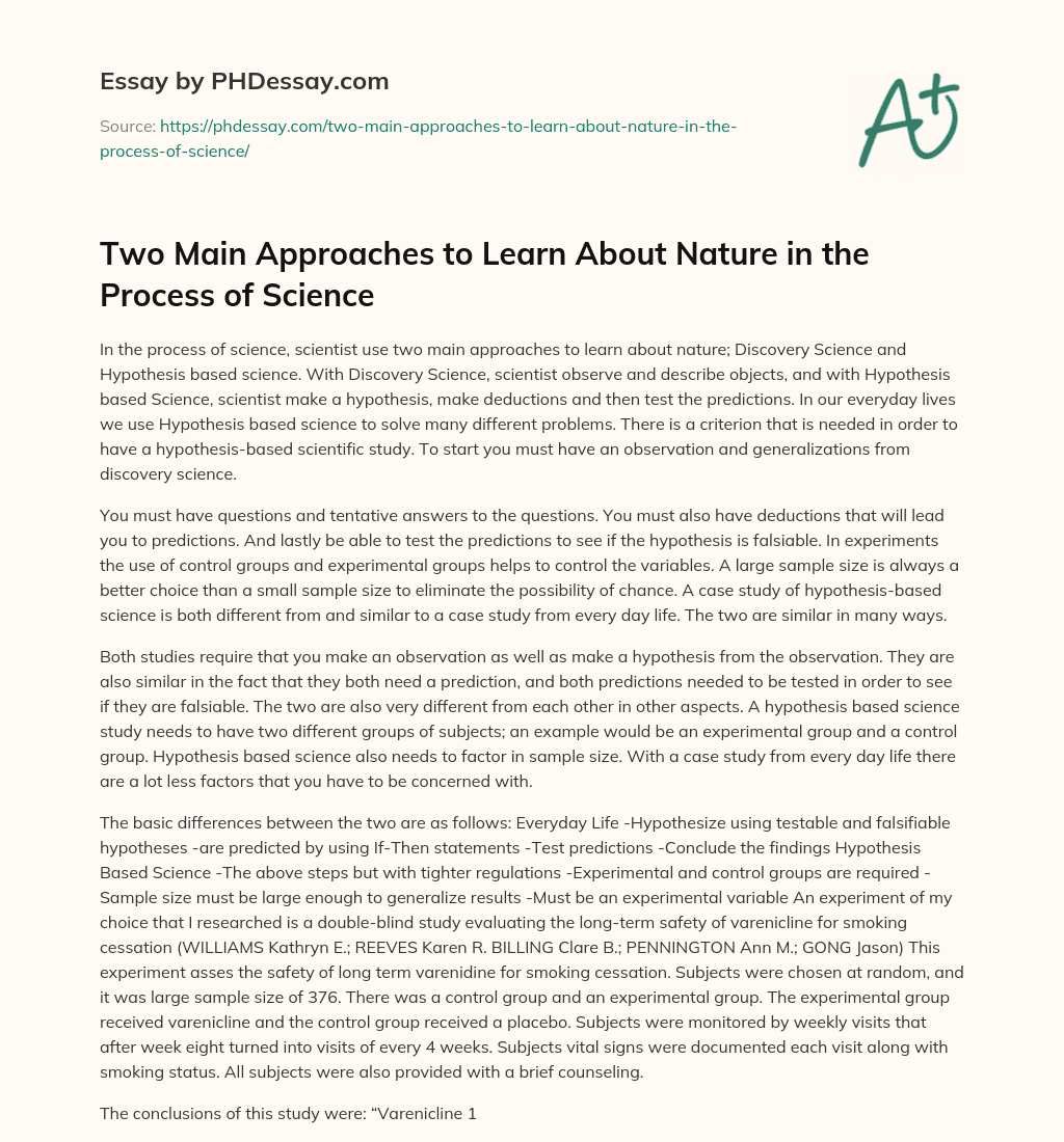 Two Main Approaches to Learn About Nature in the Process of Science essay