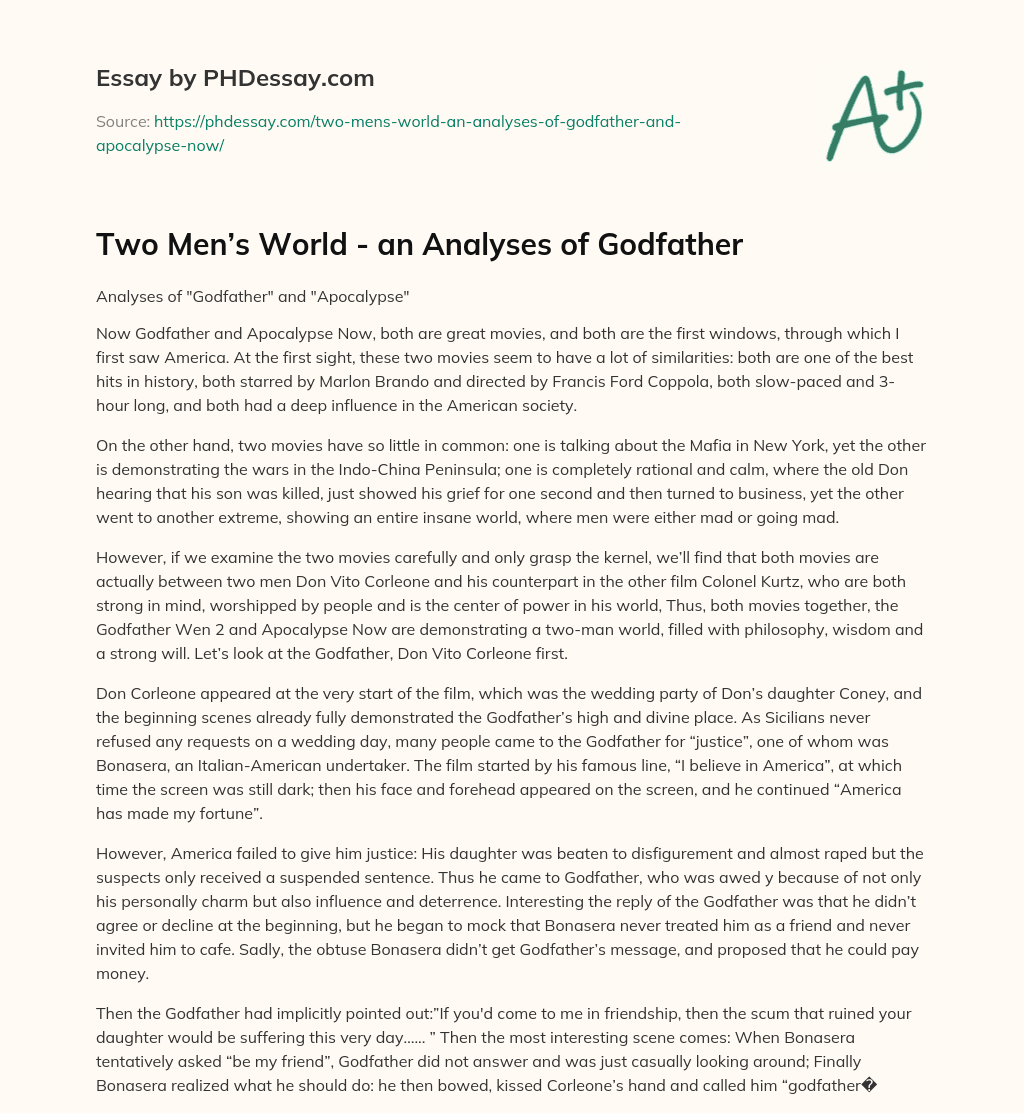 Two Men’s World – an Analyses of Godfather essay