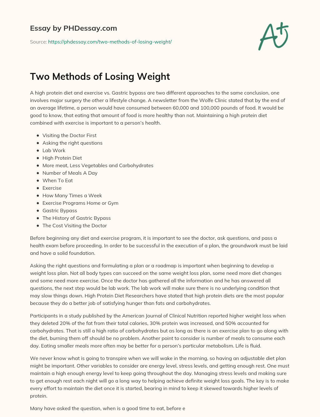 essay on methods of losing weight