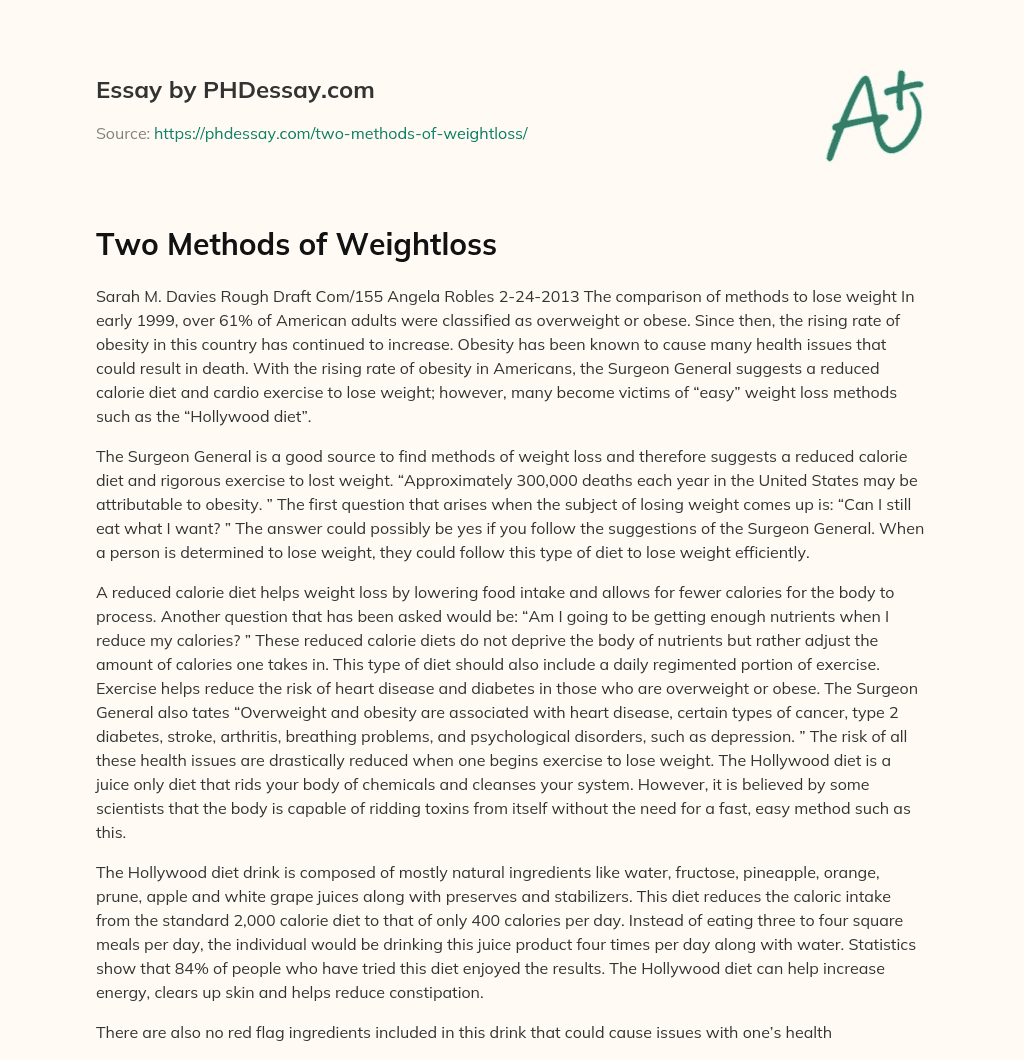 Two Methods of Weightloss essay