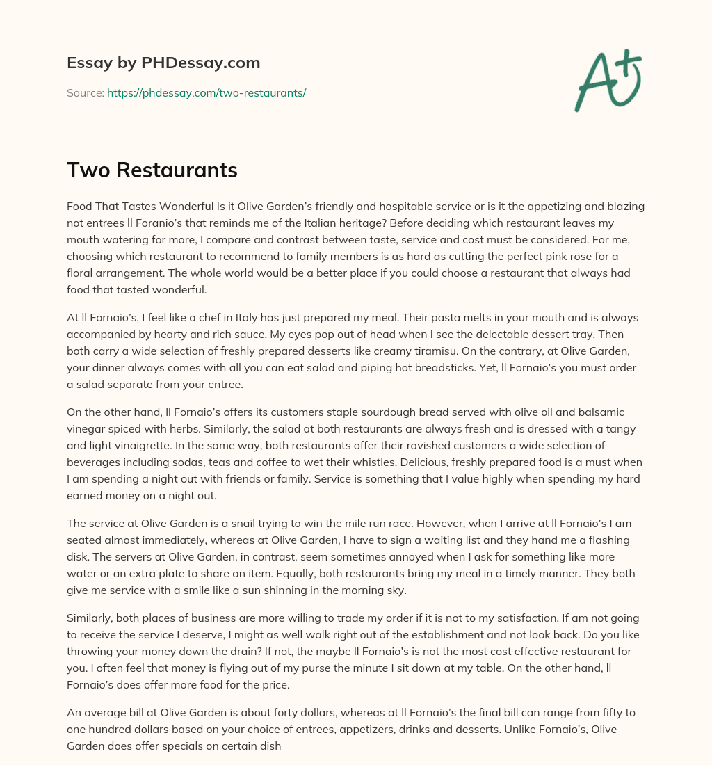 types of restaurants essay