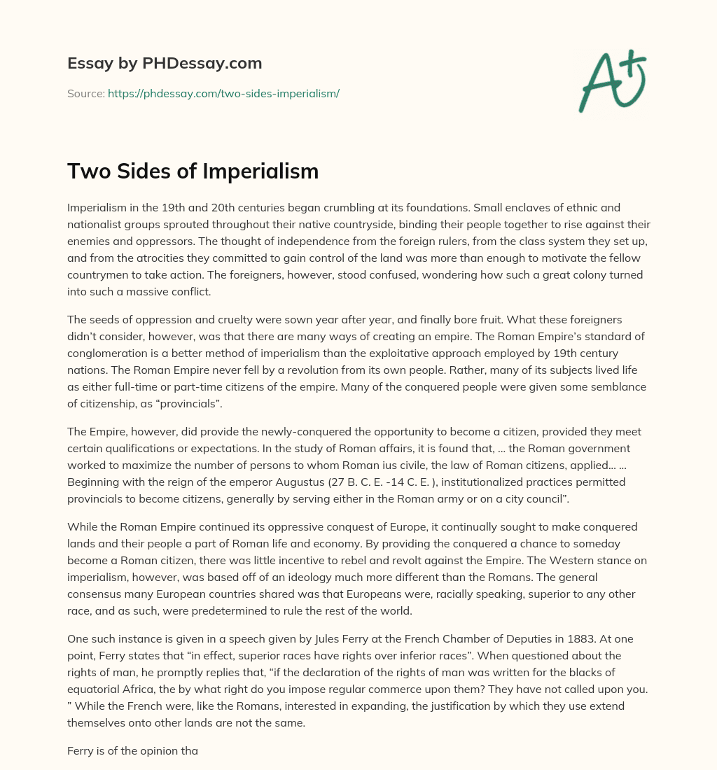 Two Sides of Imperialism essay