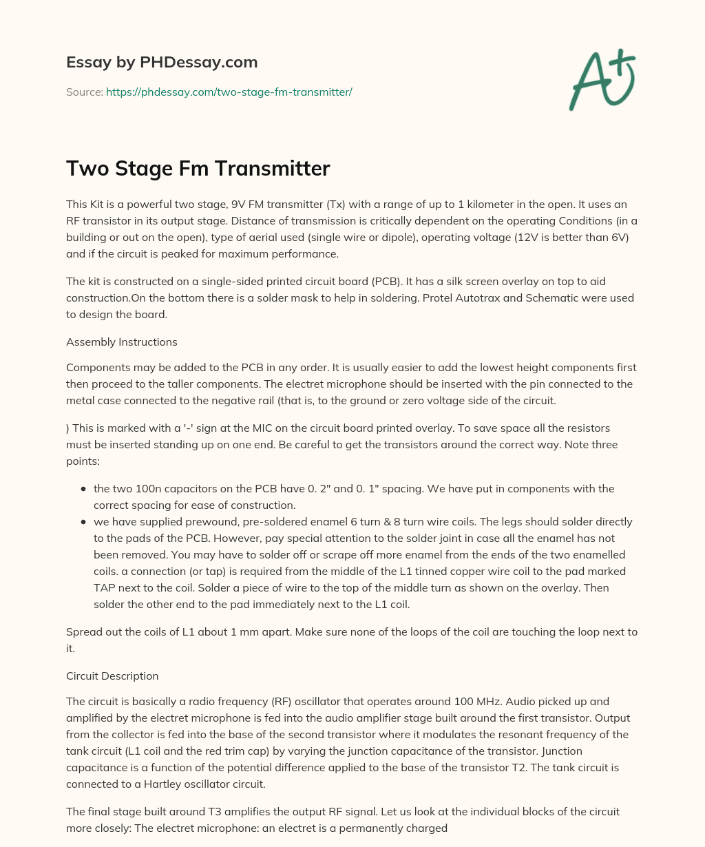 Two Stage Fm Transmitter essay