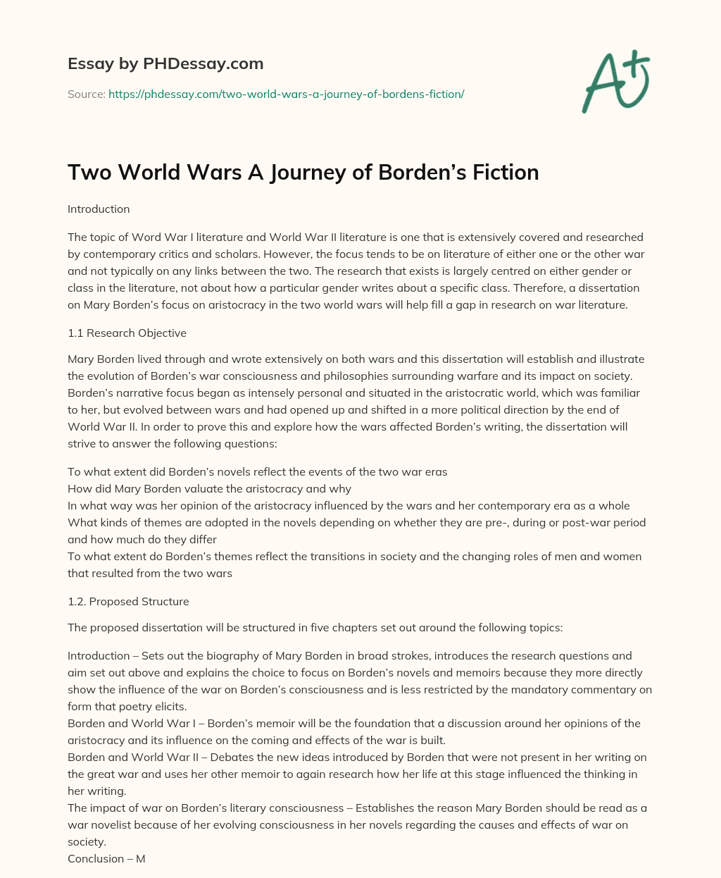 Two World Wars A Journey of Borden’s Fiction essay