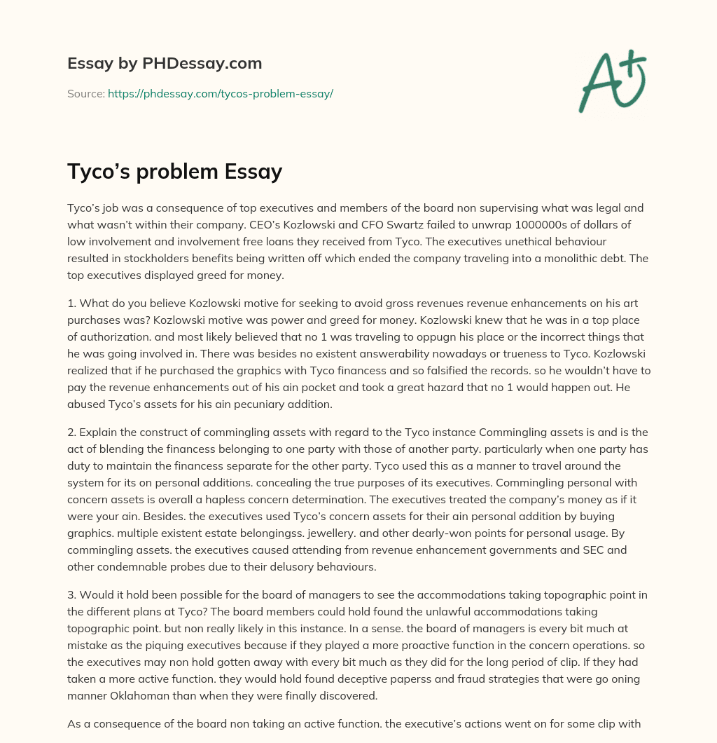 Tyco’s problem Essay essay