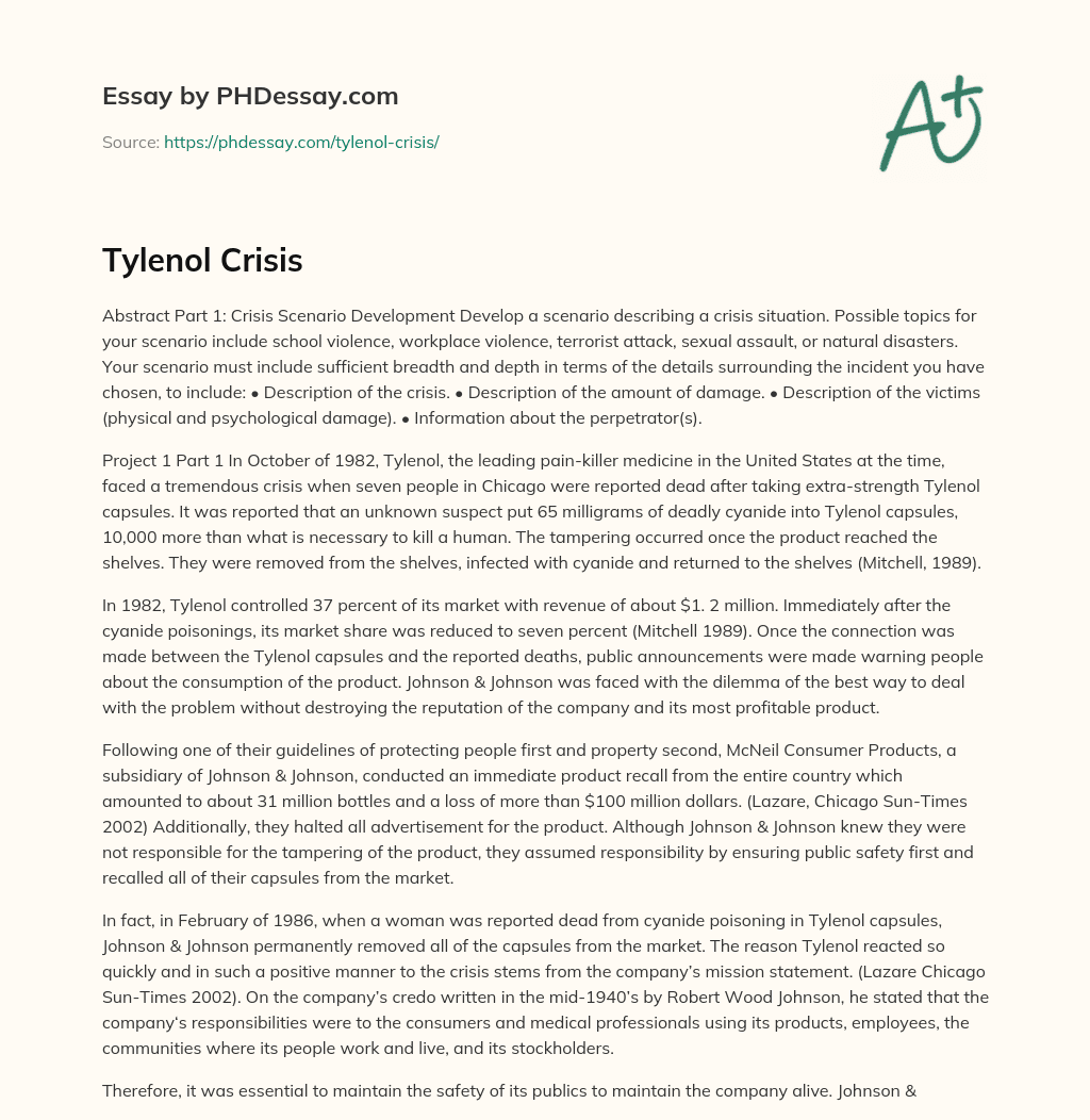 Tylenol Crisis essay
