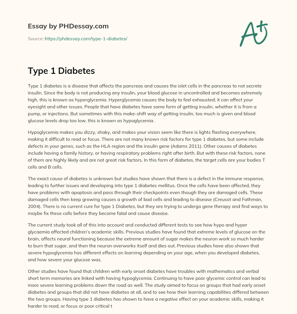 college essay about type 1 diabetes