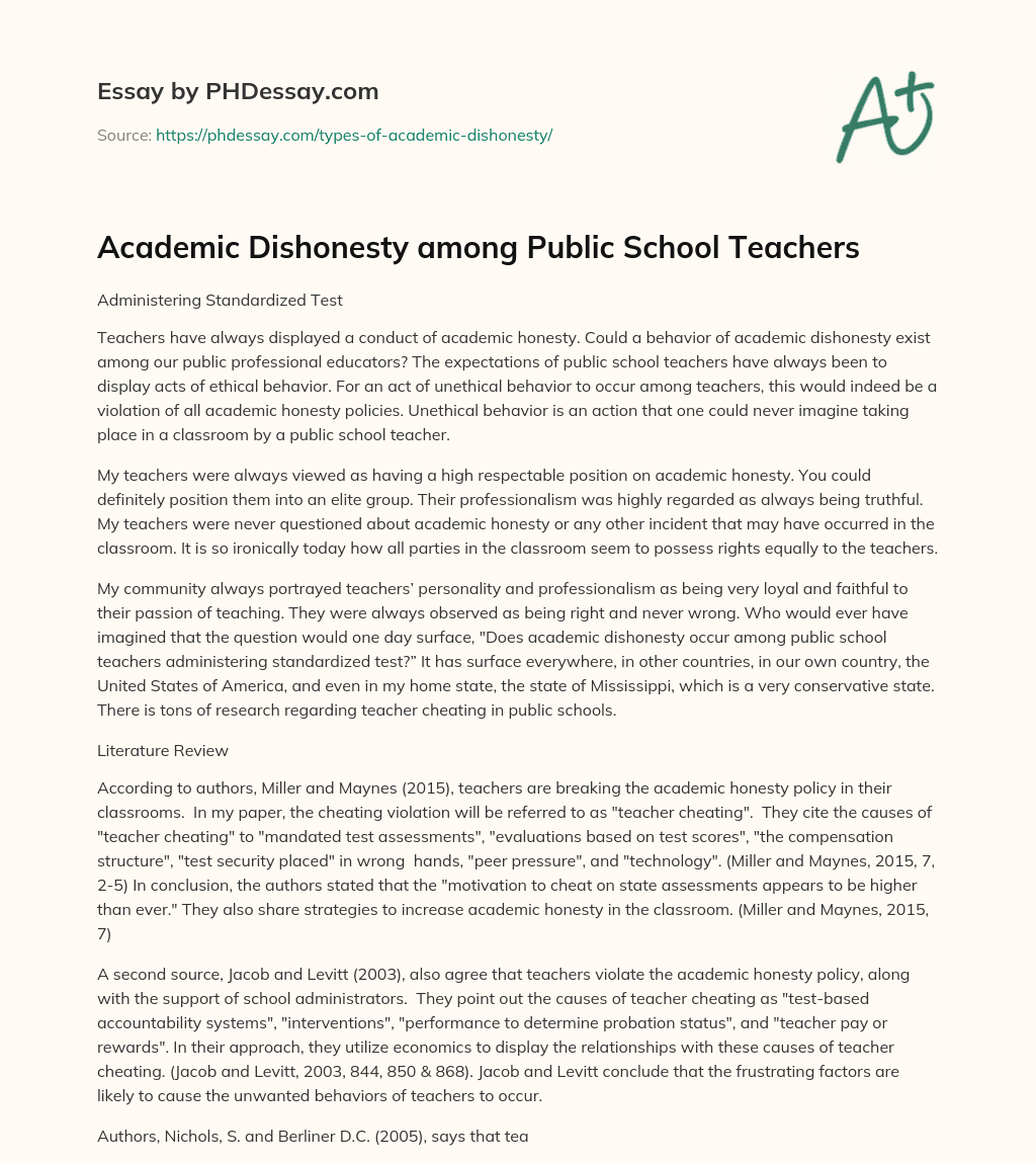 Academic Dishonesty among Public School Teachers essay