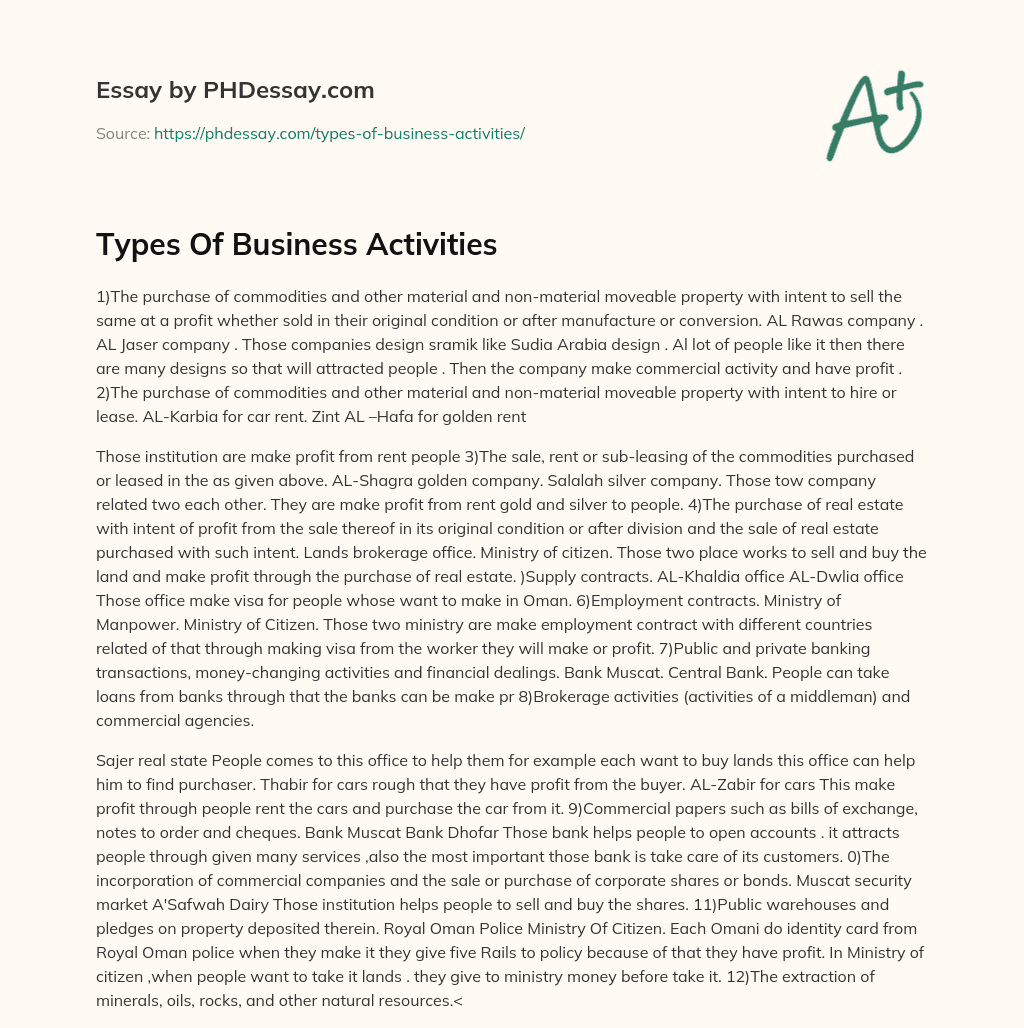 Types Of Business Activities essay