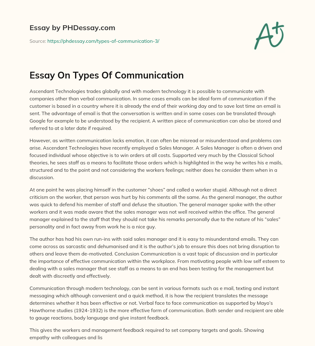 Essay On Types Of Communication essay