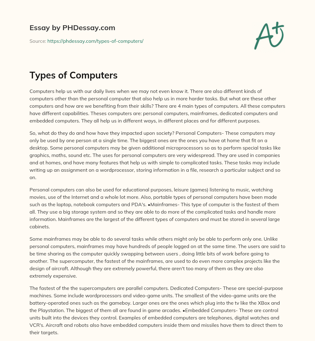 essay about types of computer