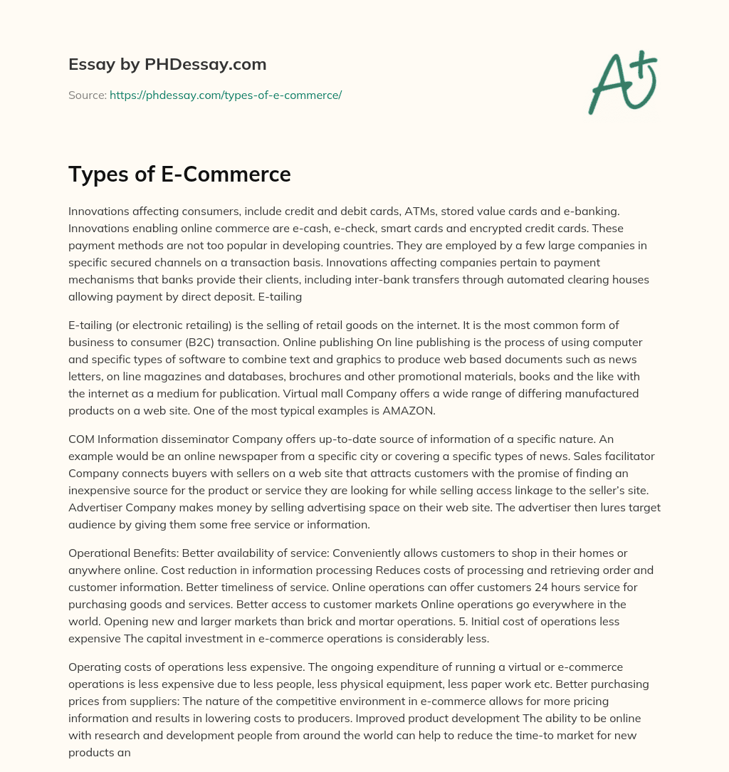 Types of E-Commerce essay