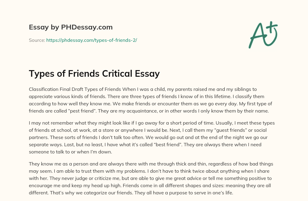 Types of Friends Critical Essay essay