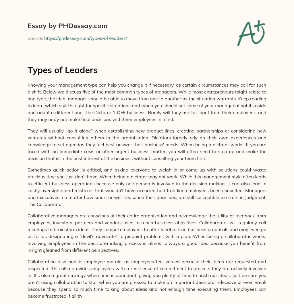 Types of Leaders essay