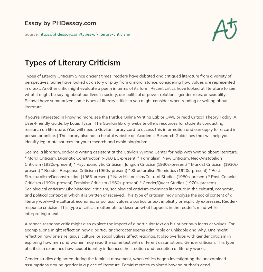 Types of Literary Criticism essay