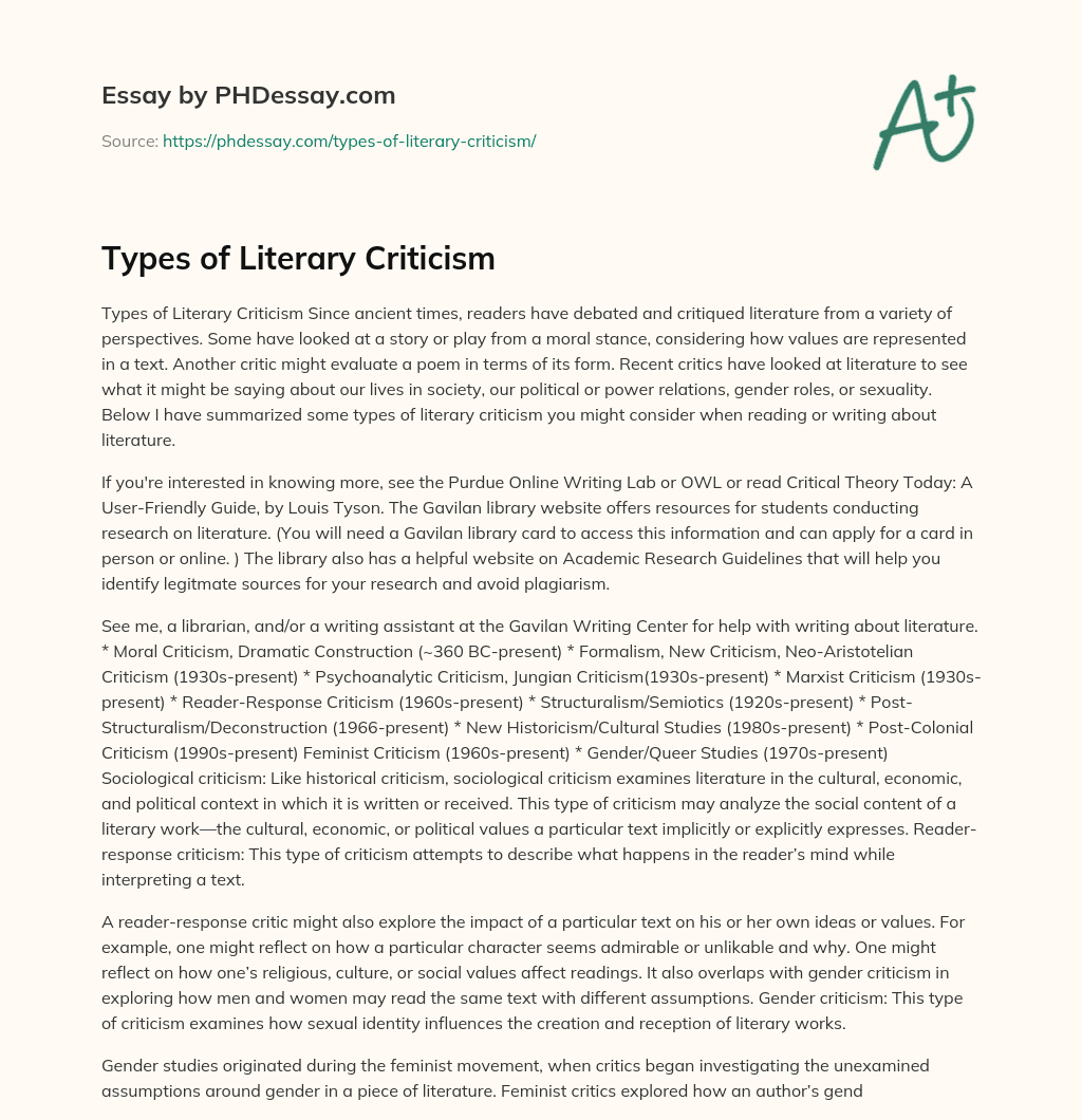 Types Of Literary Criticism PHDessay