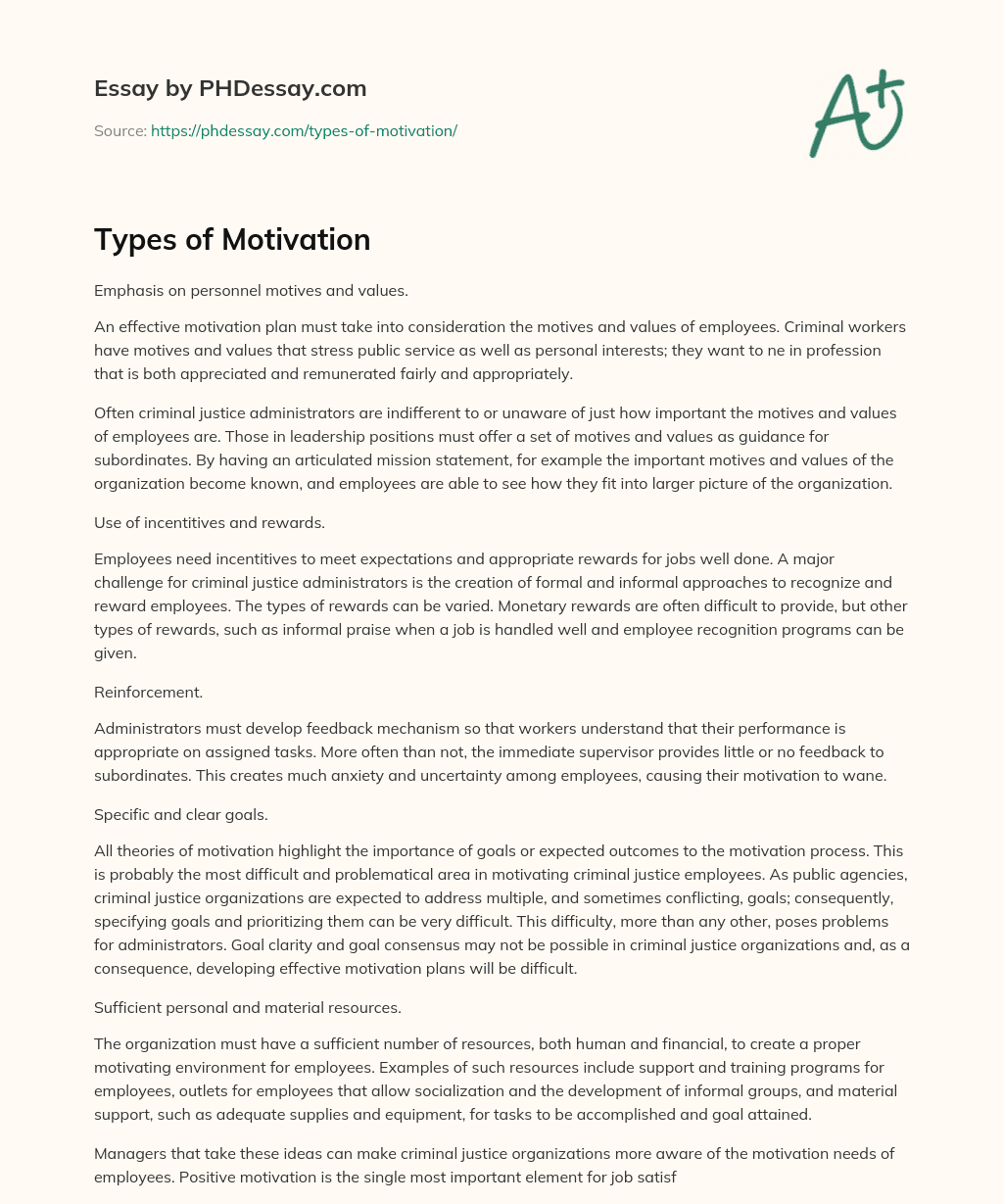 Types of Motivation essay