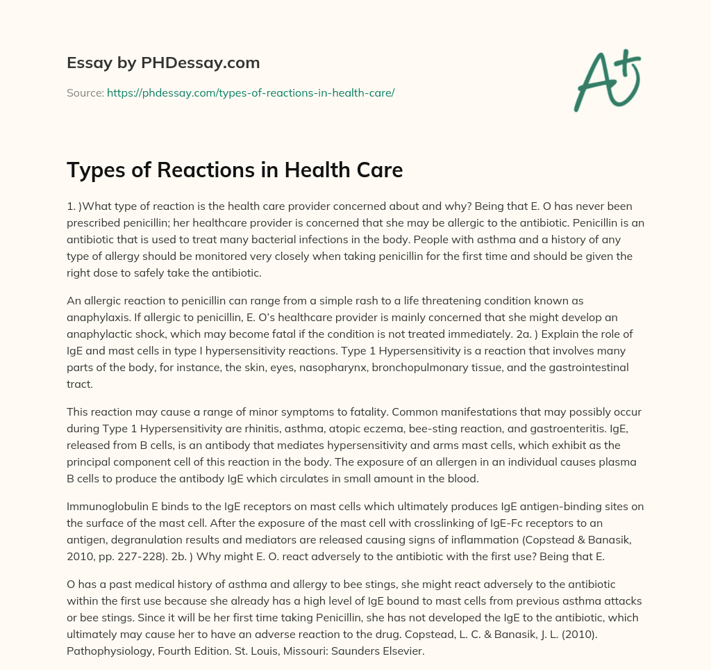 Types of Reactions in Health Care essay
