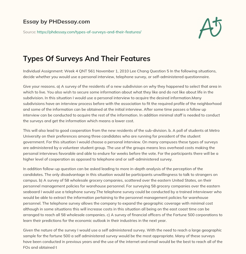 Types Of Surveys And Their Features essay