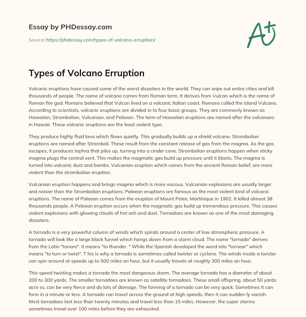 Types of Volcano Erruption essay