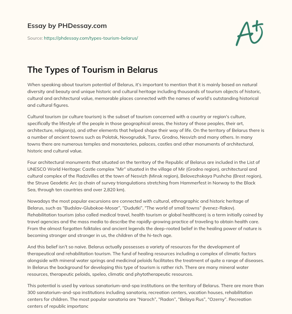 The Types of Tourism in Belarus essay