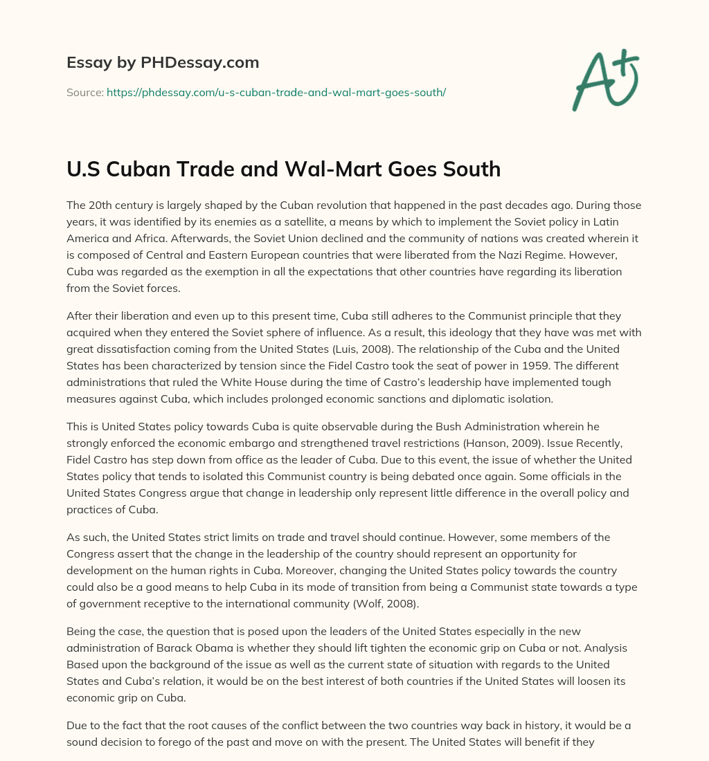 U.S Cuban Trade and Wal-Mart Goes South essay