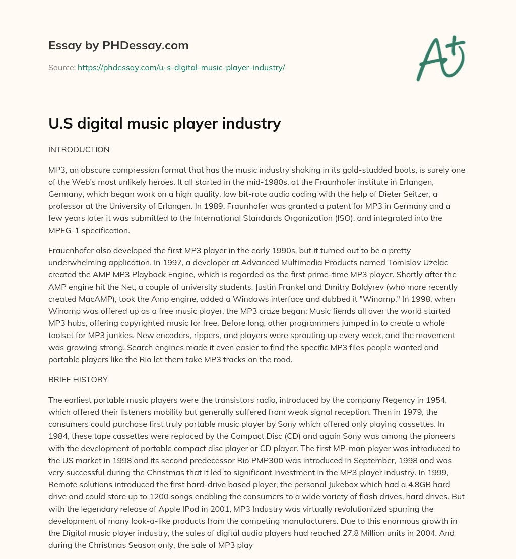 U.S digital music player industry essay