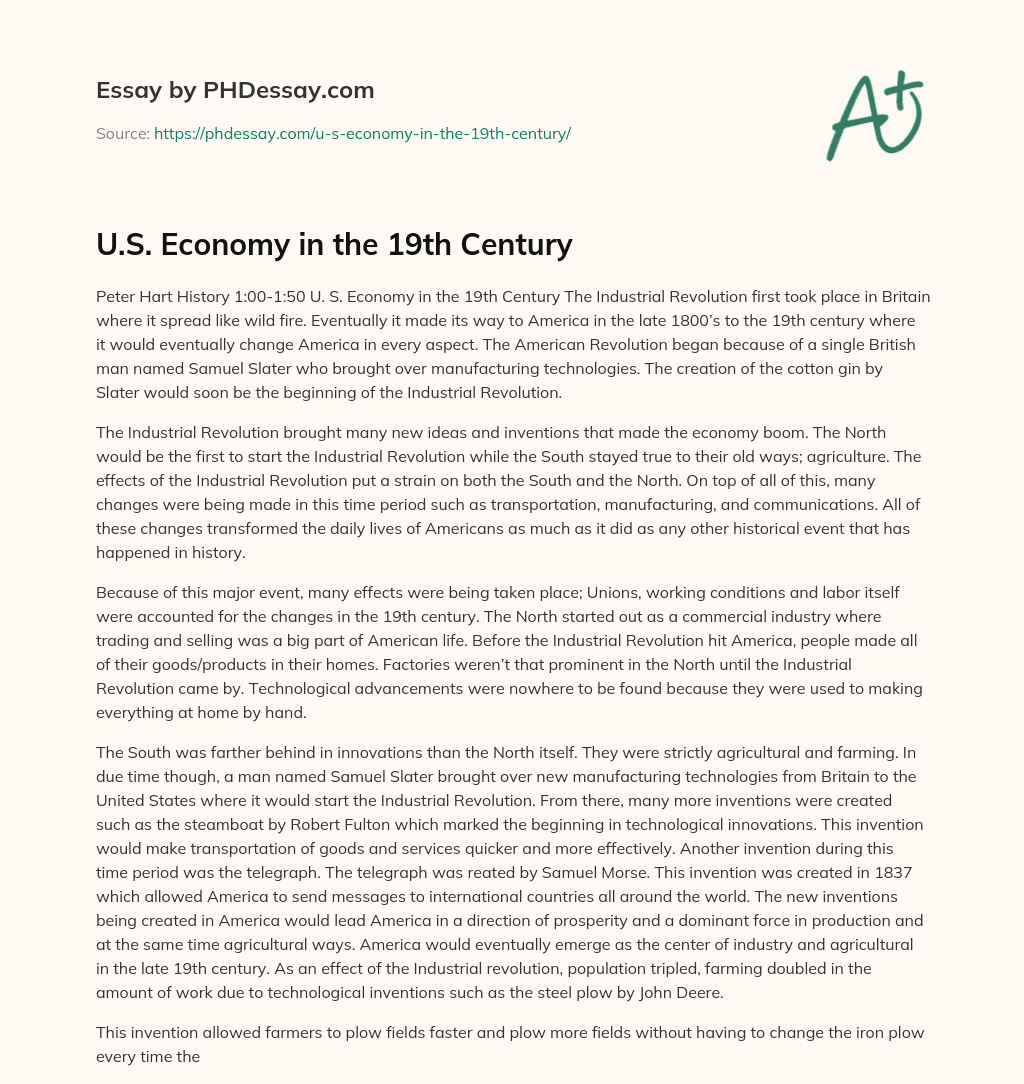 U.S. Economy in the 19th Century essay