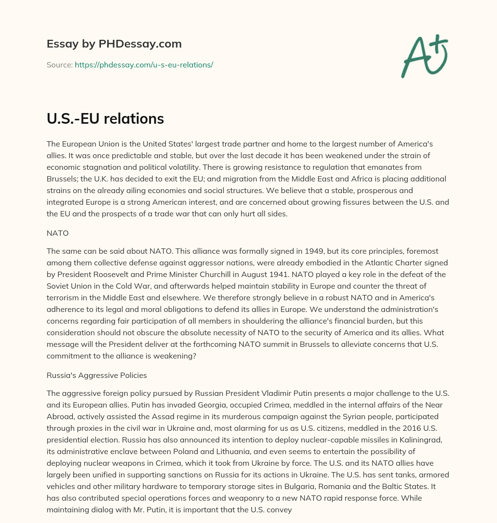 Importance of a Stable and Integrated Europe for U.S. Interests and Concerns about NATO essay