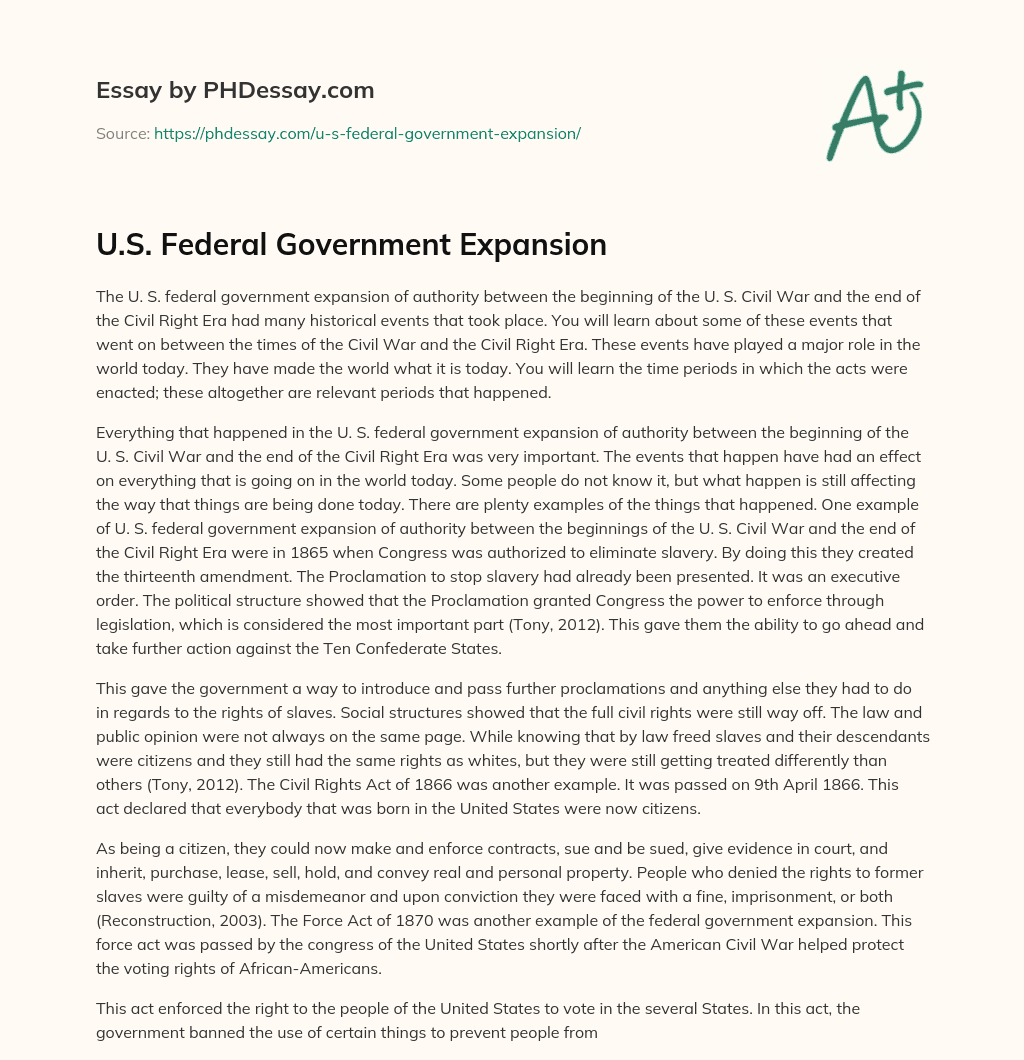 U.S. Federal Government Expansion essay