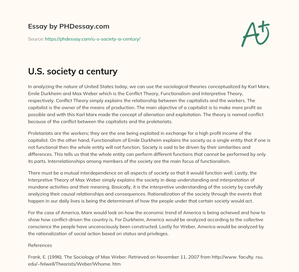 U.S. society a century essay