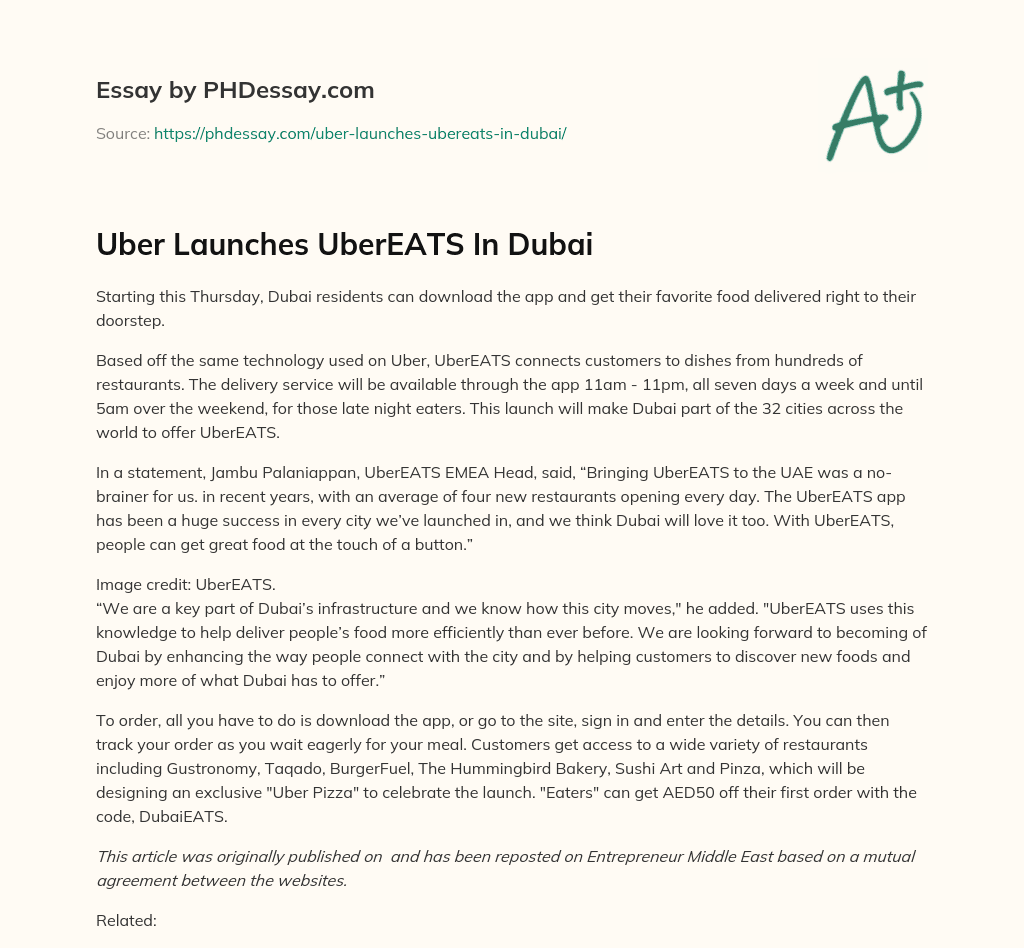 Uber Launches UberEATS In Dubai essay