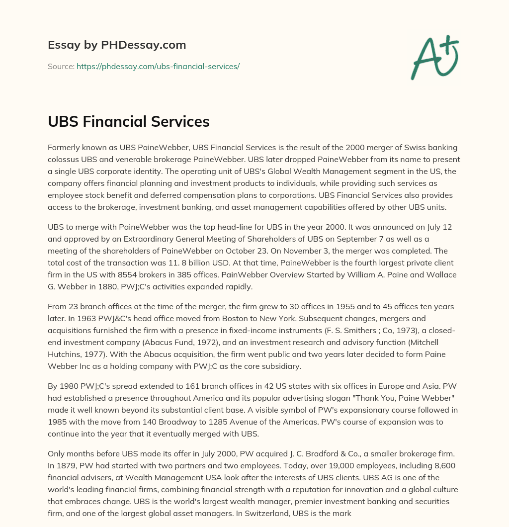 UBS Financial Services essay