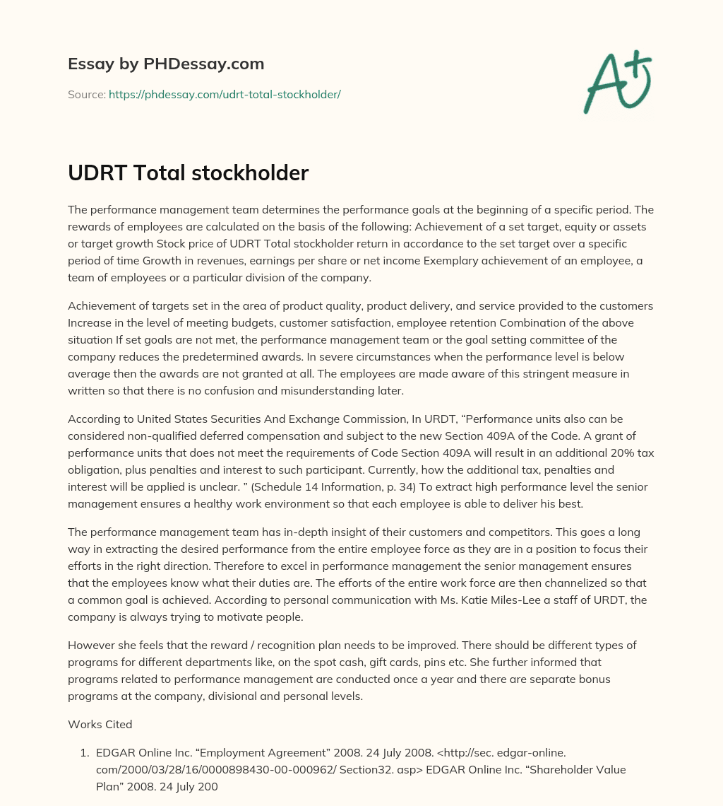 UDRT Total stockholder essay