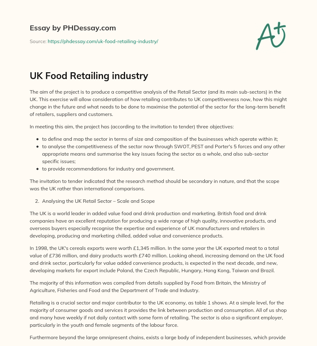 UK Food Retailing industry essay