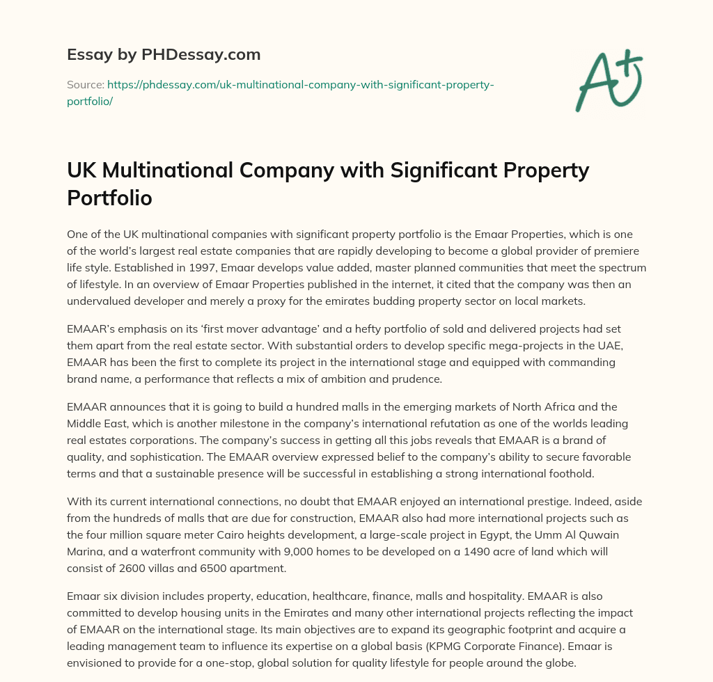 UK Multinational Company with Significant Property Portfolio essay