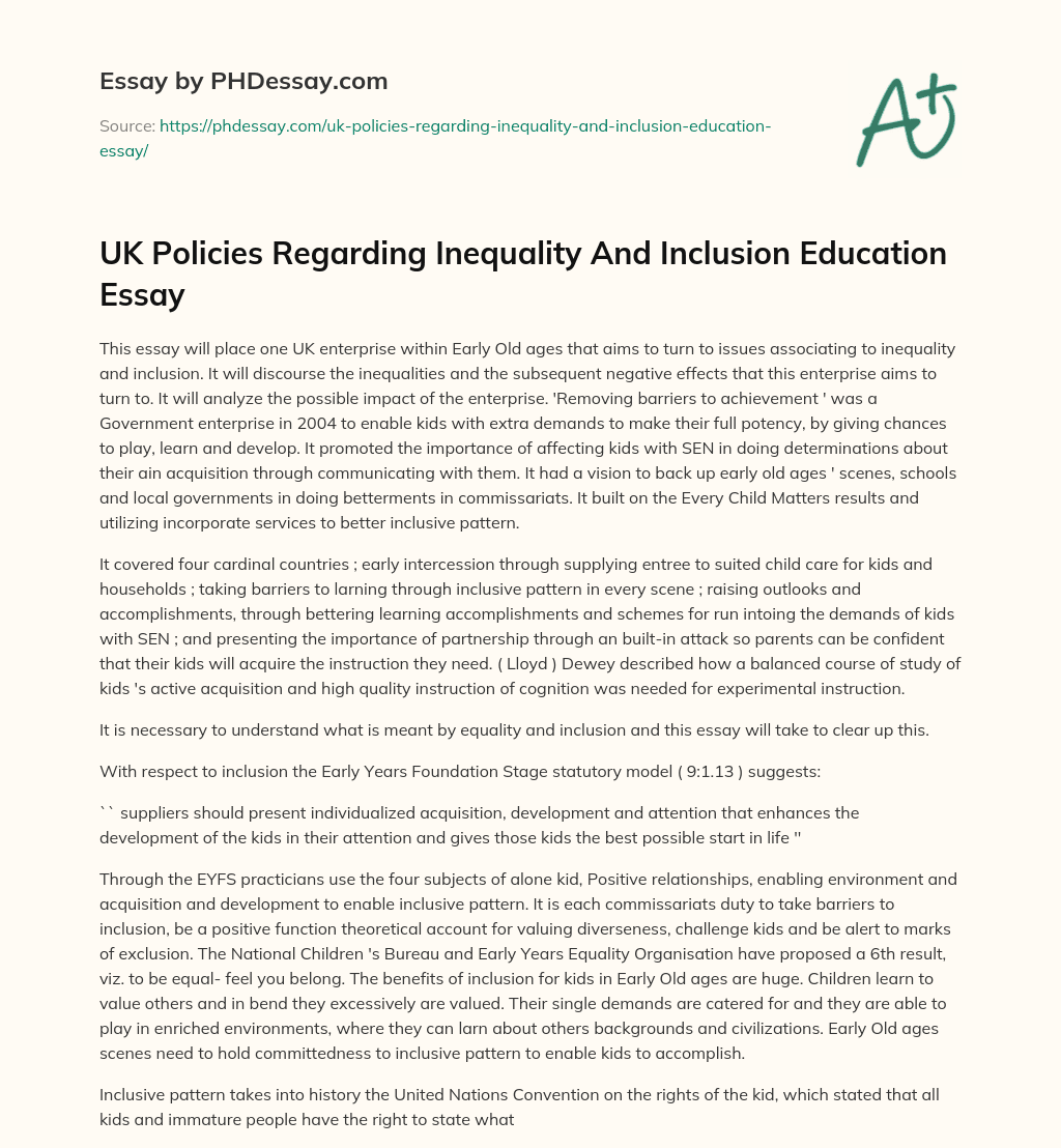 UK Policies Regarding Inequality And Inclusion Education Essay essay
