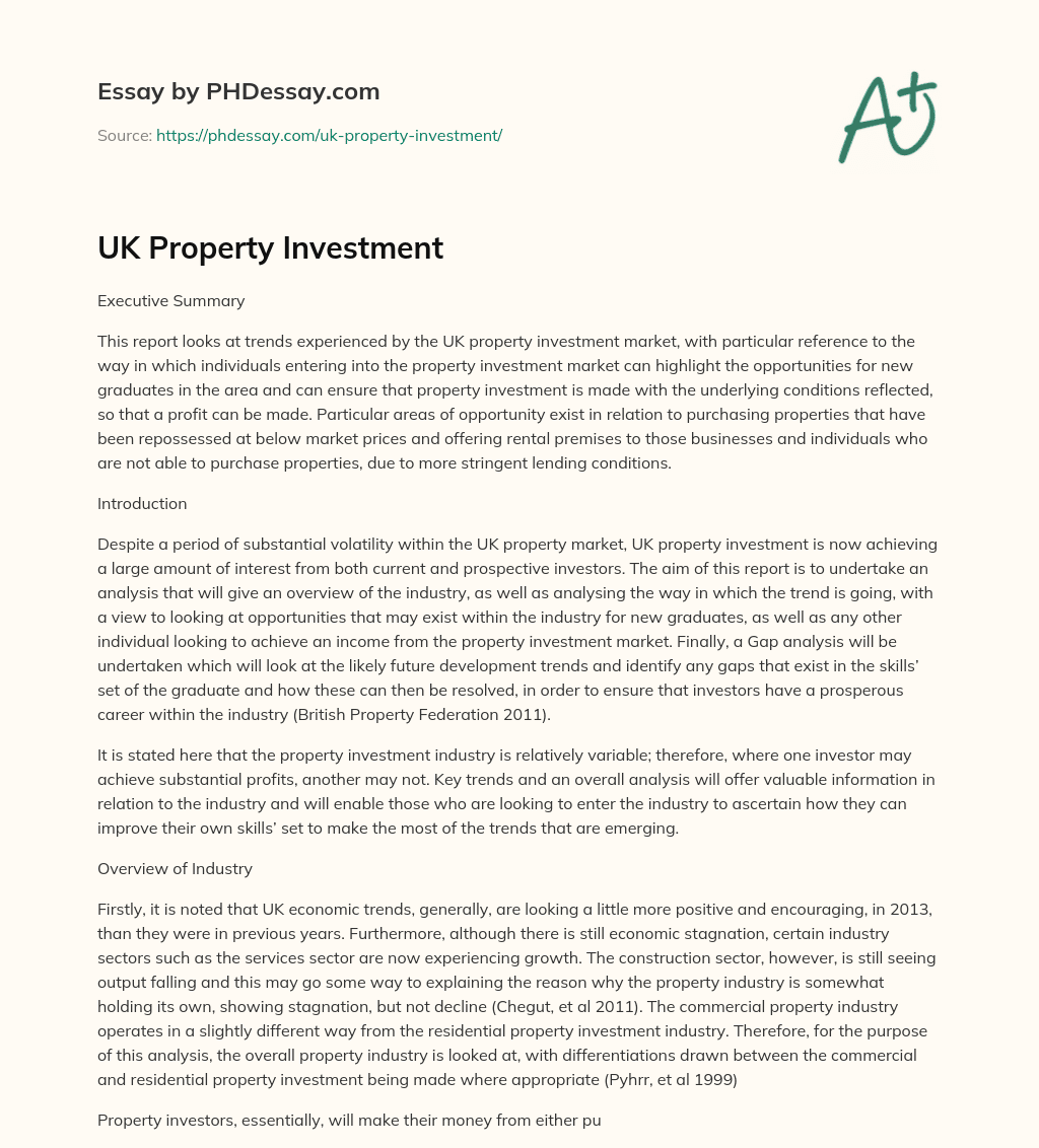 UK Property Investment essay