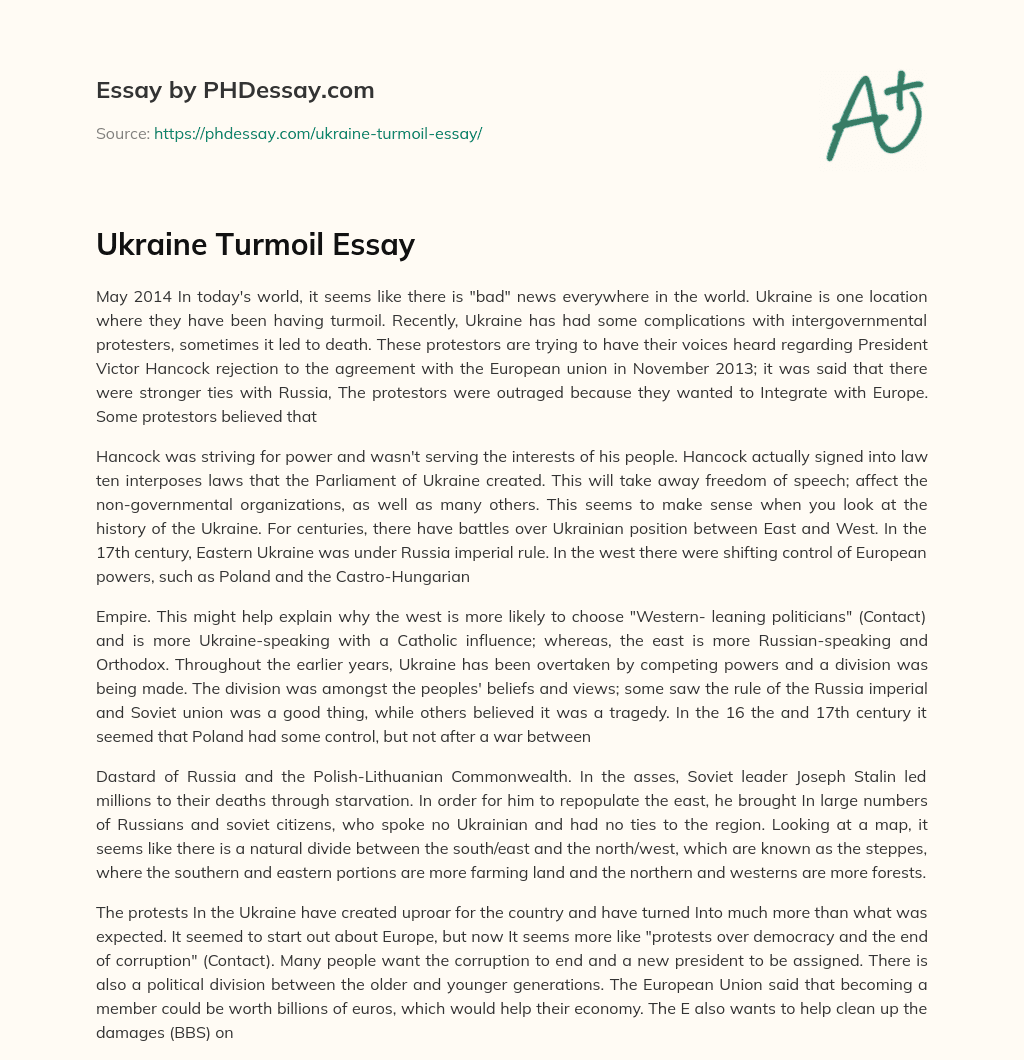 Ukraine Turmoil Essay essay