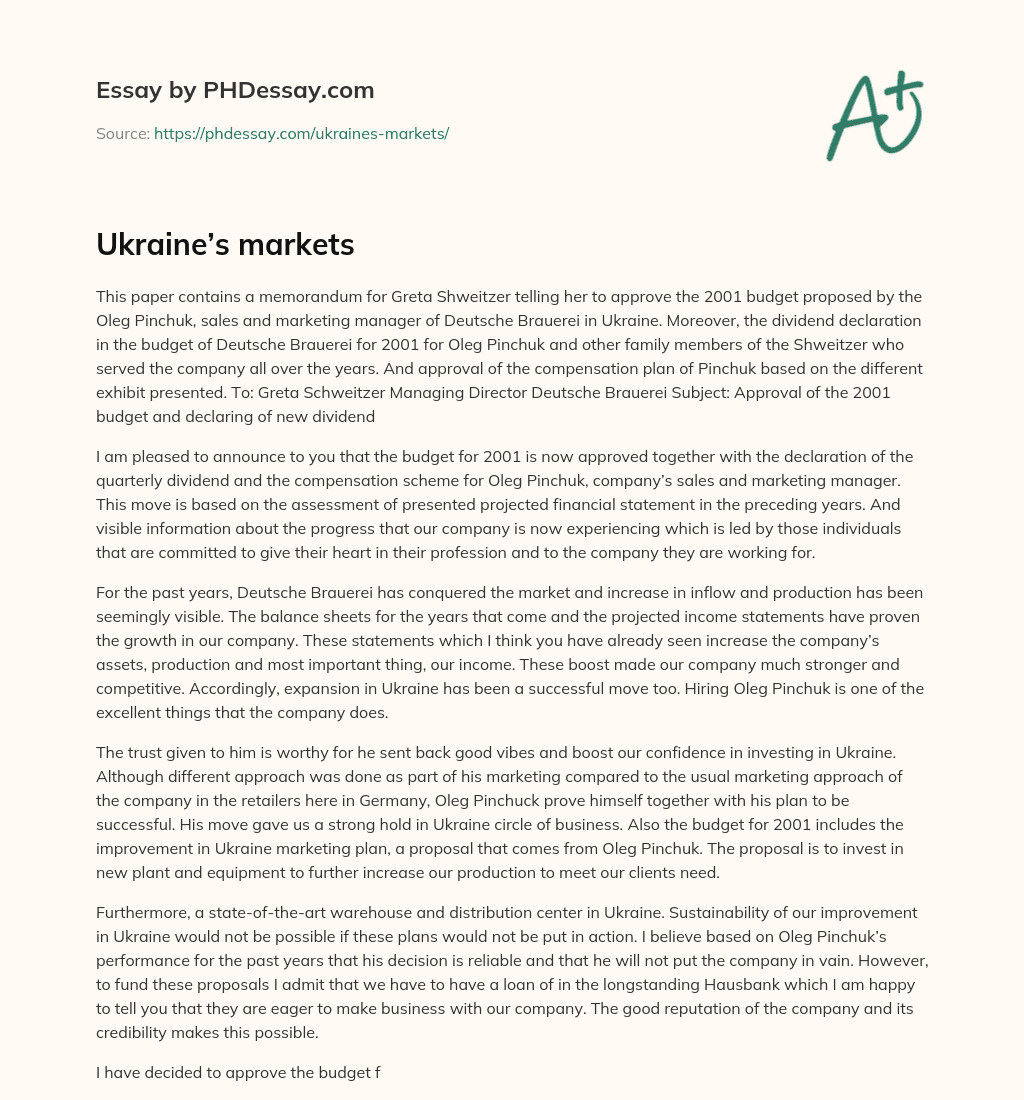 Ukraine’s markets essay