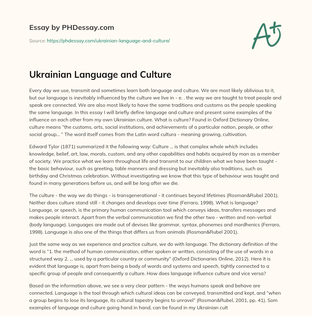 Ukrainian Language and Culture essay