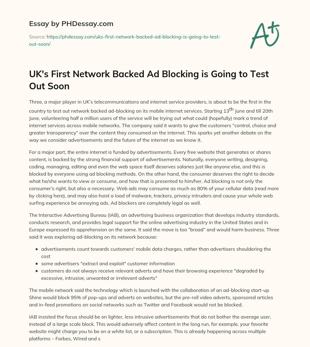 UK’s First Network Backed Ad Blocking is Going to Test Out Soon essay