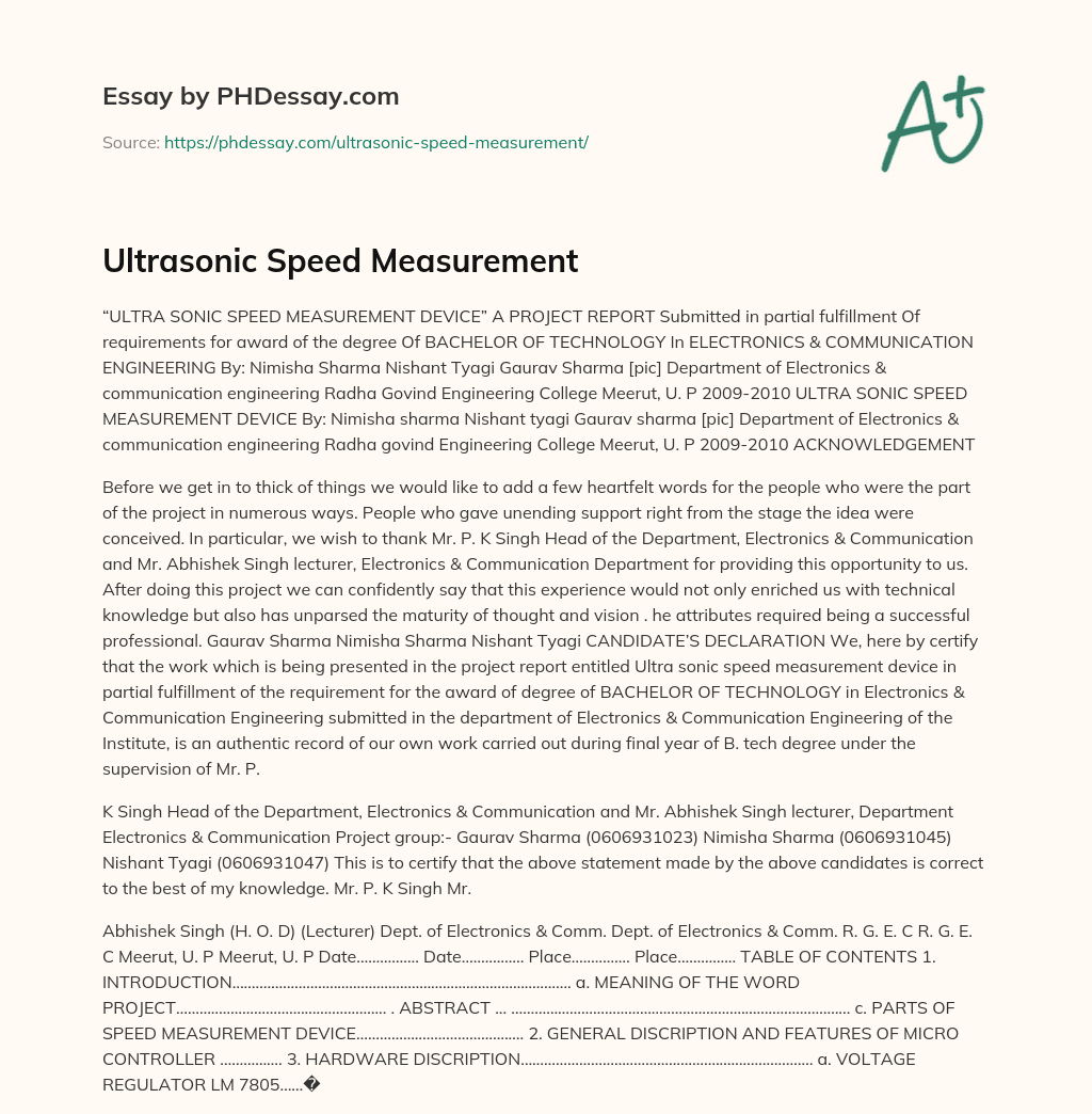 Ultrasonic Speed Measurement essay