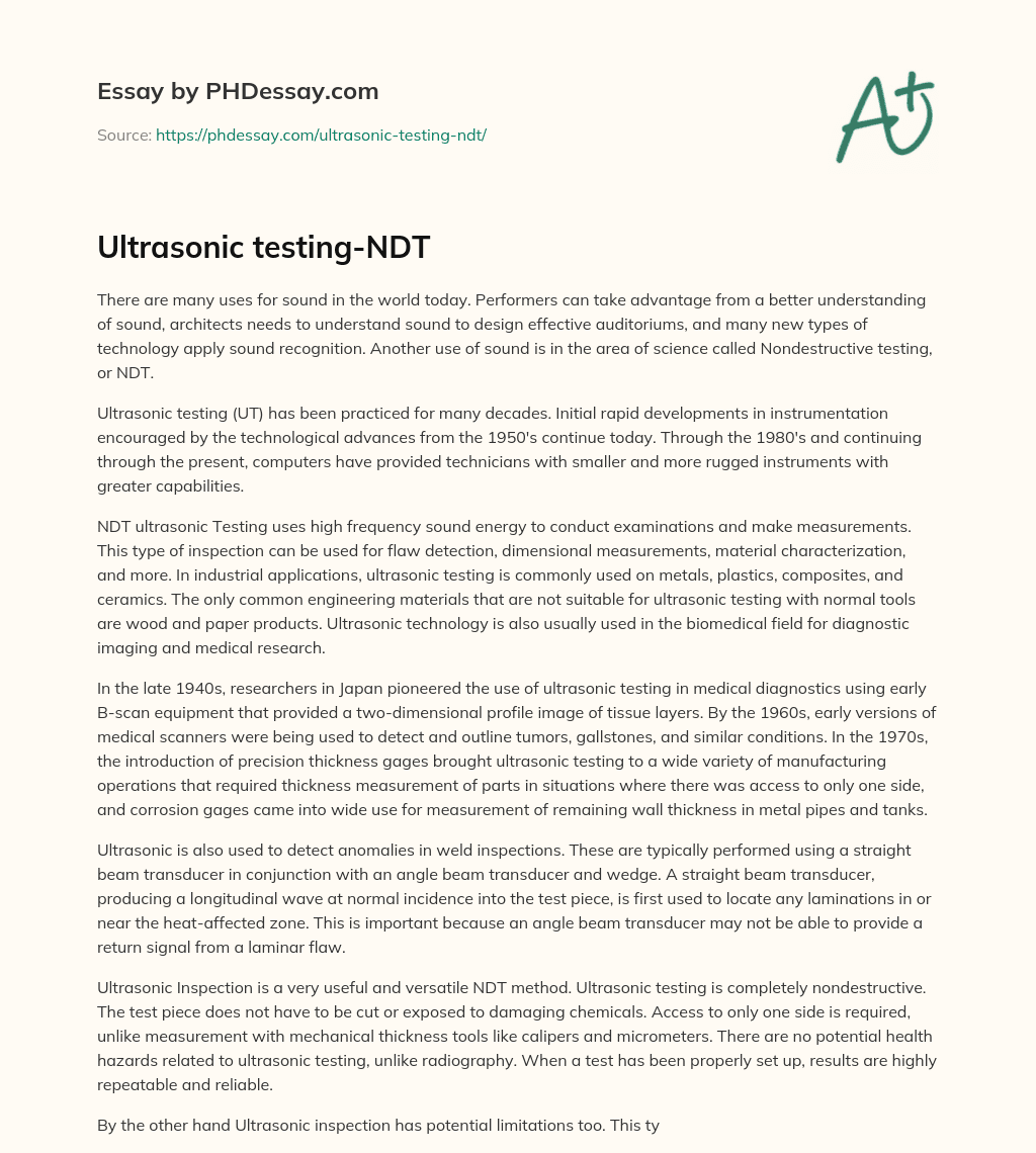 Ultrasonic testing-NDT essay