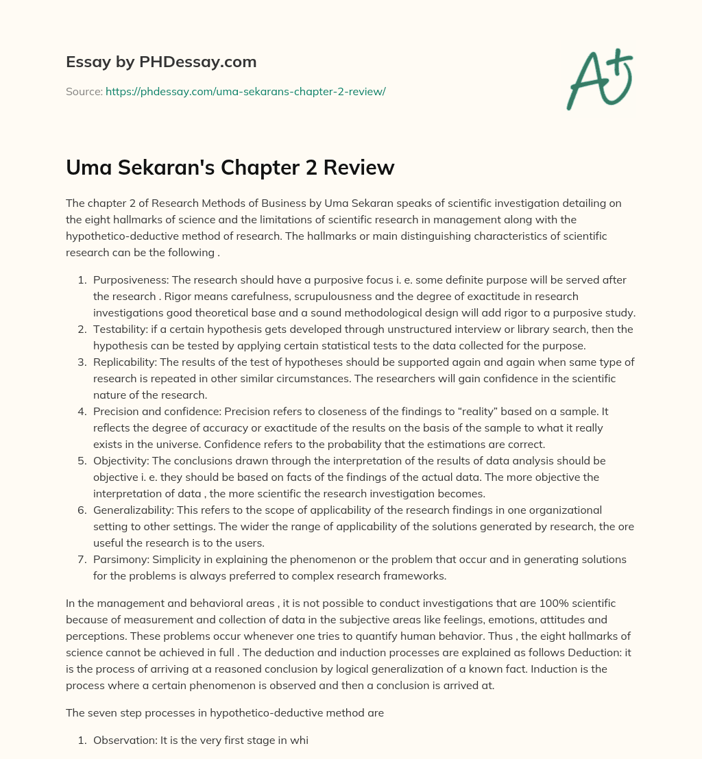 Uma Sekaran’s Chapter 2 Review essay