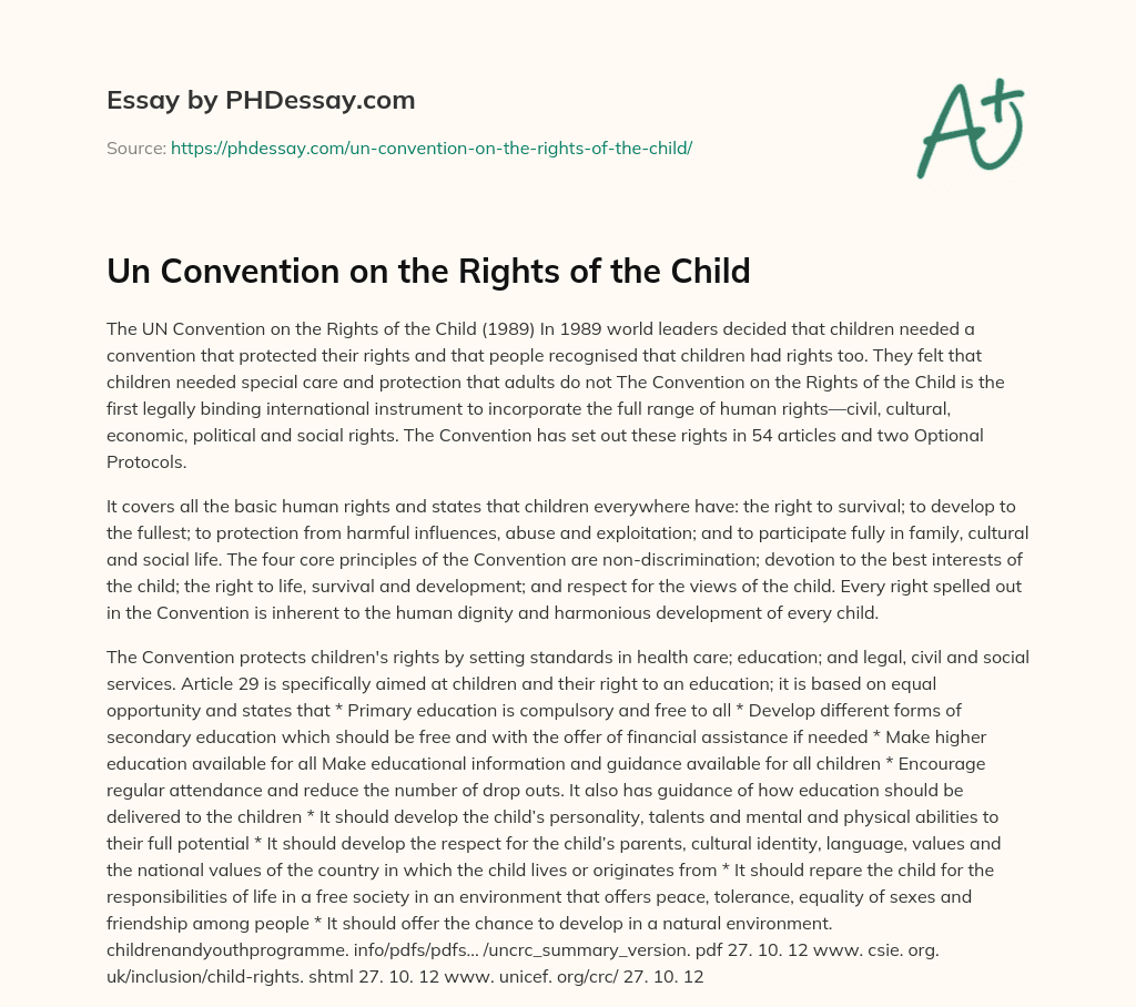 Un Convention on the Rights of the Child essay