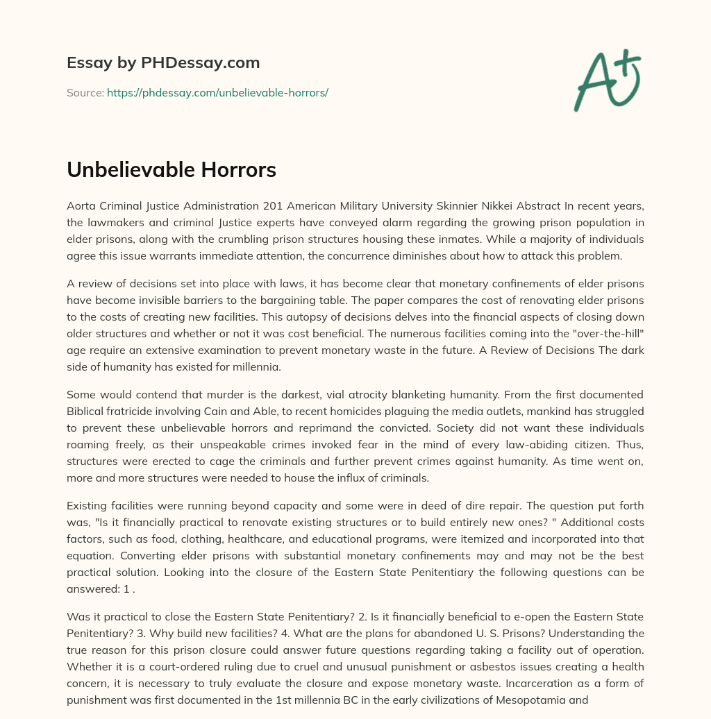 Unbelievable Horrors essay