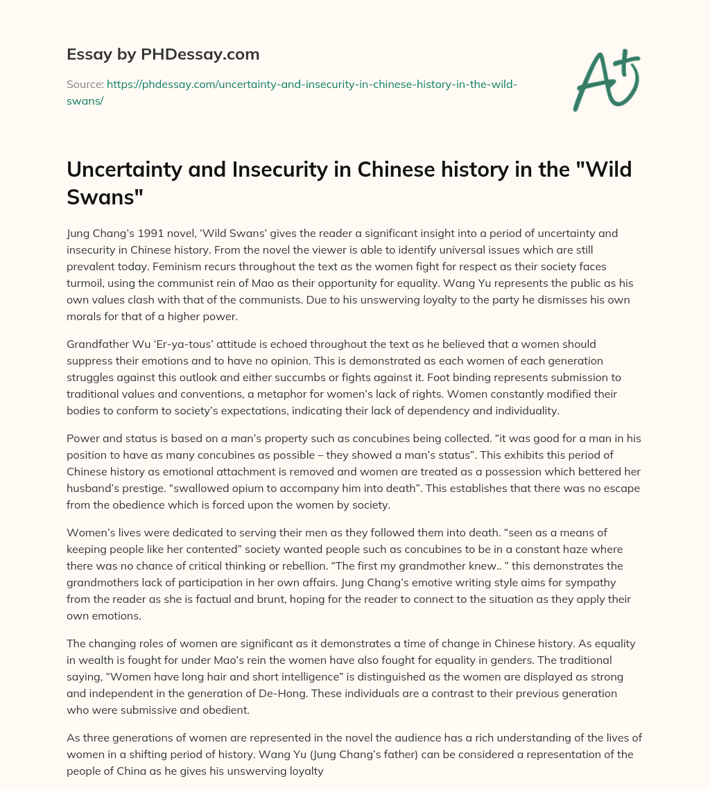 Uncertainty and Insecurity in Chinese history in the “Wild Swans” essay